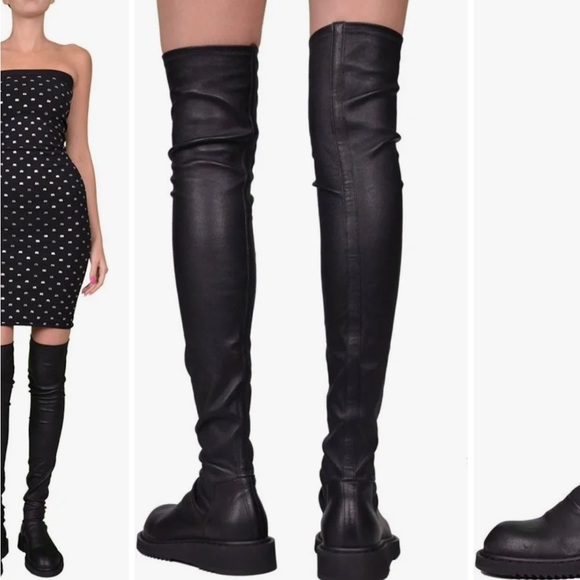 BNIB AUTHENTIC RICK OWENS BLACK LEATHER OVER THE KNEE BOOT - Picture 16 of 16